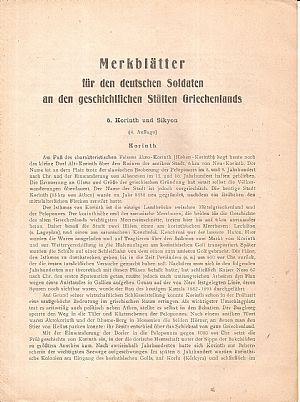 Merkblätter für den deutschen Soldaten an den geschichtlichen Stätten Griechenlands. 6. Korinth und Sikyon