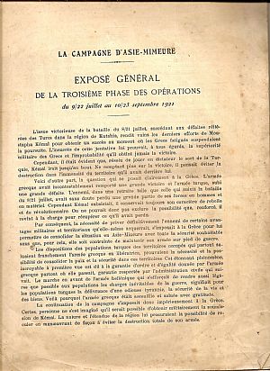 La campagne d’Asie – Mineure . Expose general de la troisieme phase des operations du 9/22 Juillet au 10/23 Septembre 1921